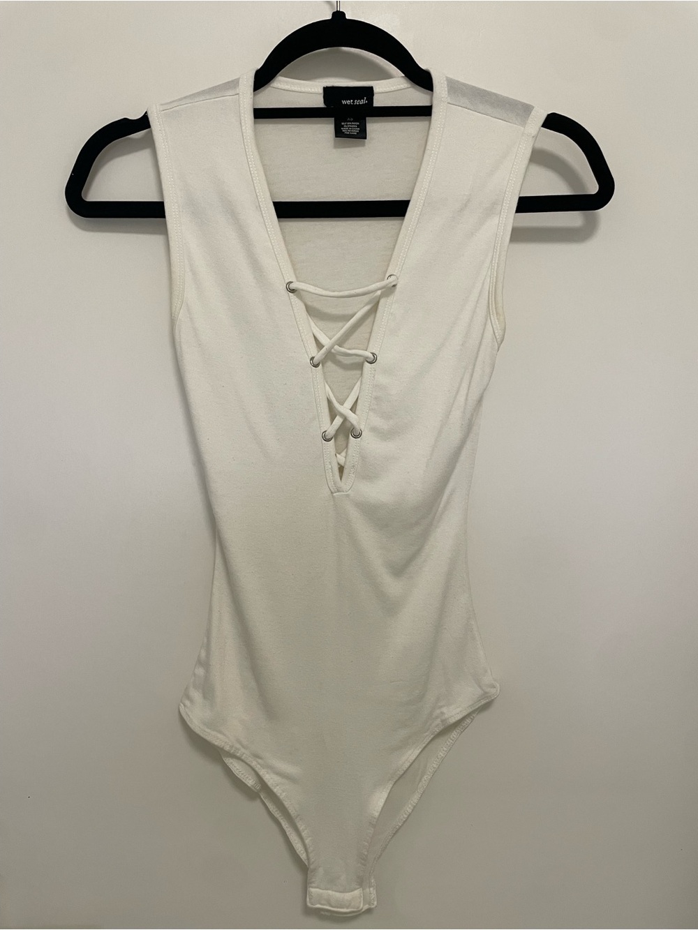 Wet Seal White Lace-Up V-Neck Bodysuit